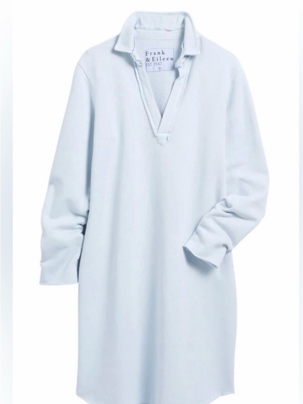 Frank & Eileen Light Blue V-Neck Long Sleeve Henley Dress — size small